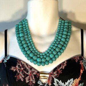 Sugarfix Turquoise Marbled Beads 4-strand Necklace Vintage Boho Ranch Timeless